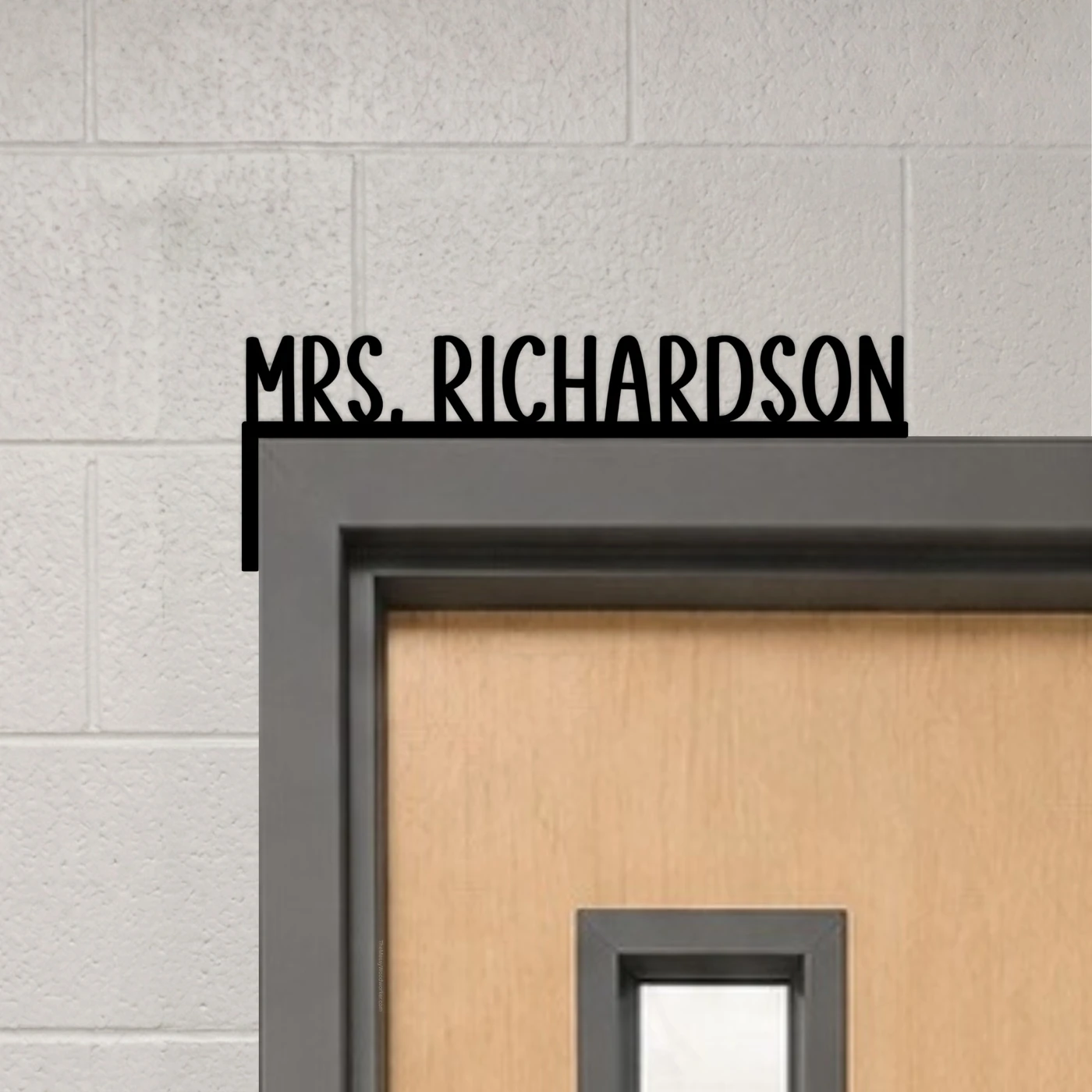 Personalized Mrs. Richardson door topper on a classroom door